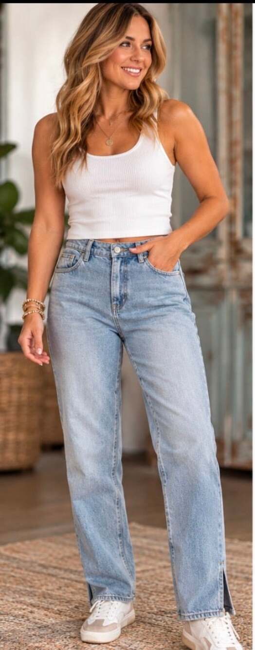 Missguided Light Wash High Rise Straight Leg Jeans Side Slit US 6